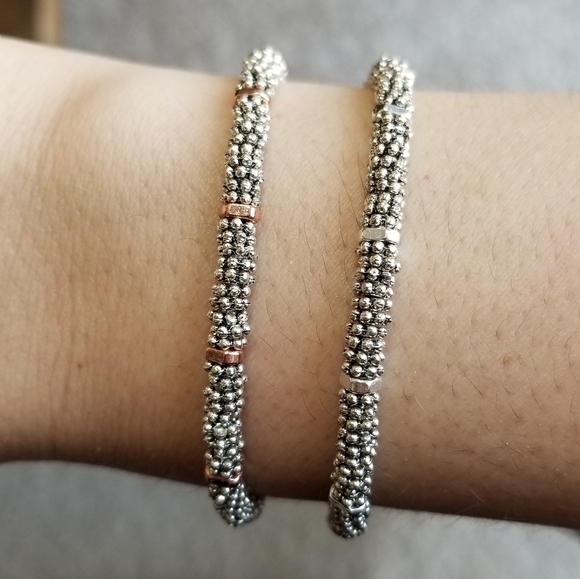 Ladies Beaded Silver Toggle Bracelet - Picture 12 of 12